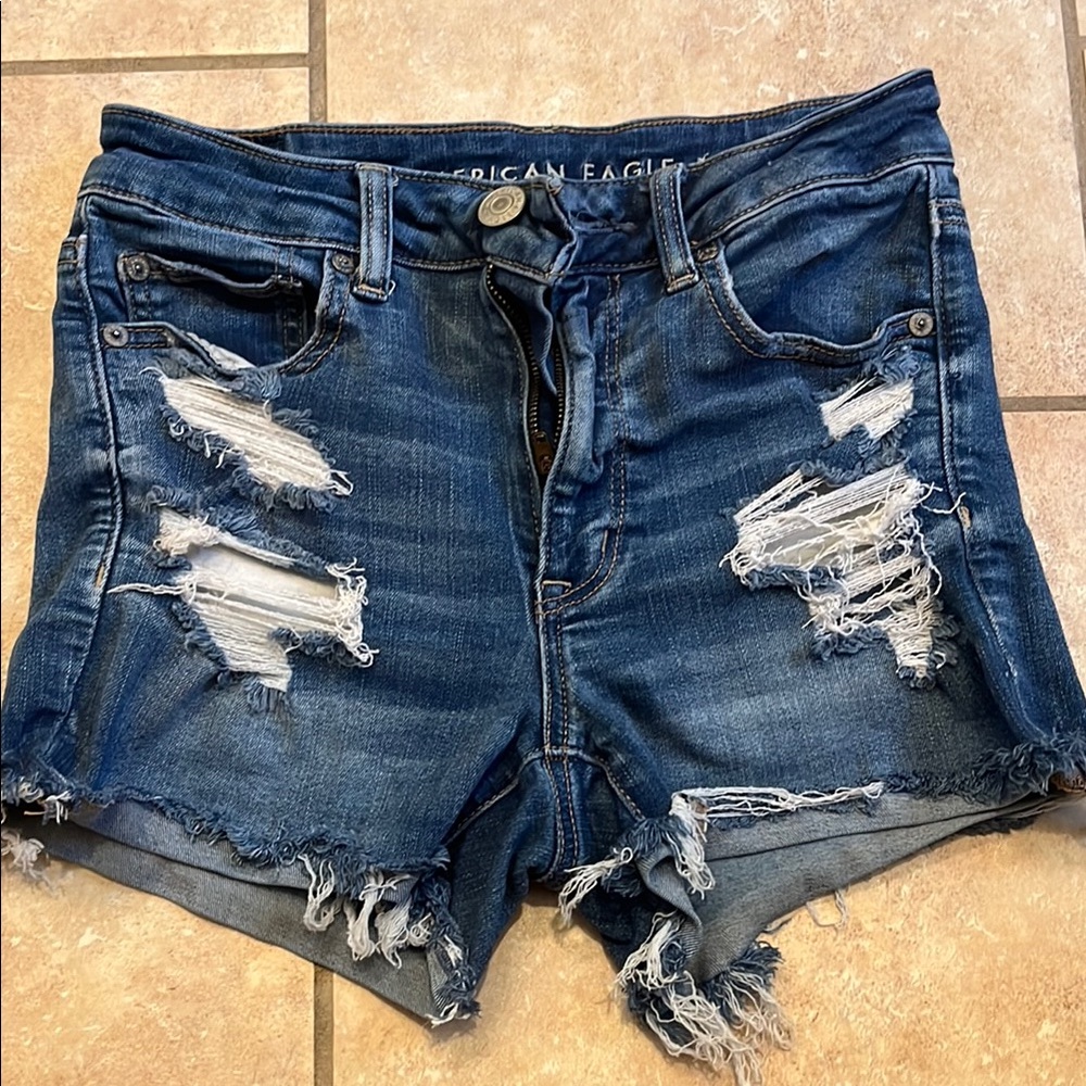 American Eagle Outfitters Blue Distressed Jean Shorts